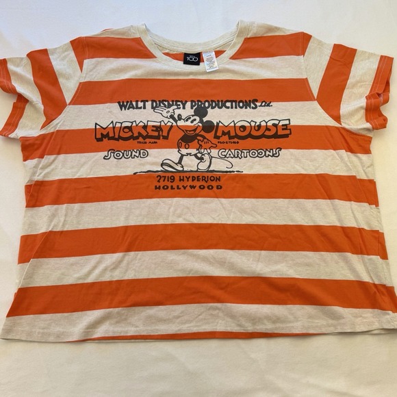 Disney Tops - Disney Womens 2X Orange White Stripe Mickey Mouse Disney 100 Years Graphic Tee